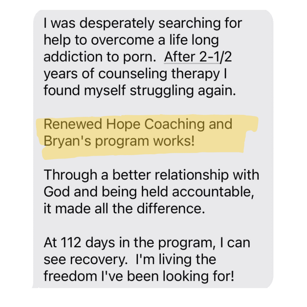 Testimonial about transformation and long-term freedom from pornography.