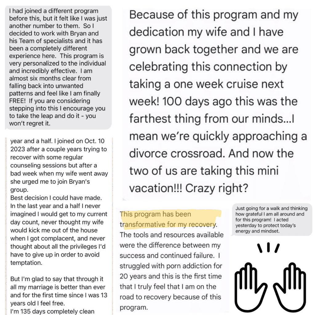 Client testimonial highlighting freedom after years of struggling with porn addiction